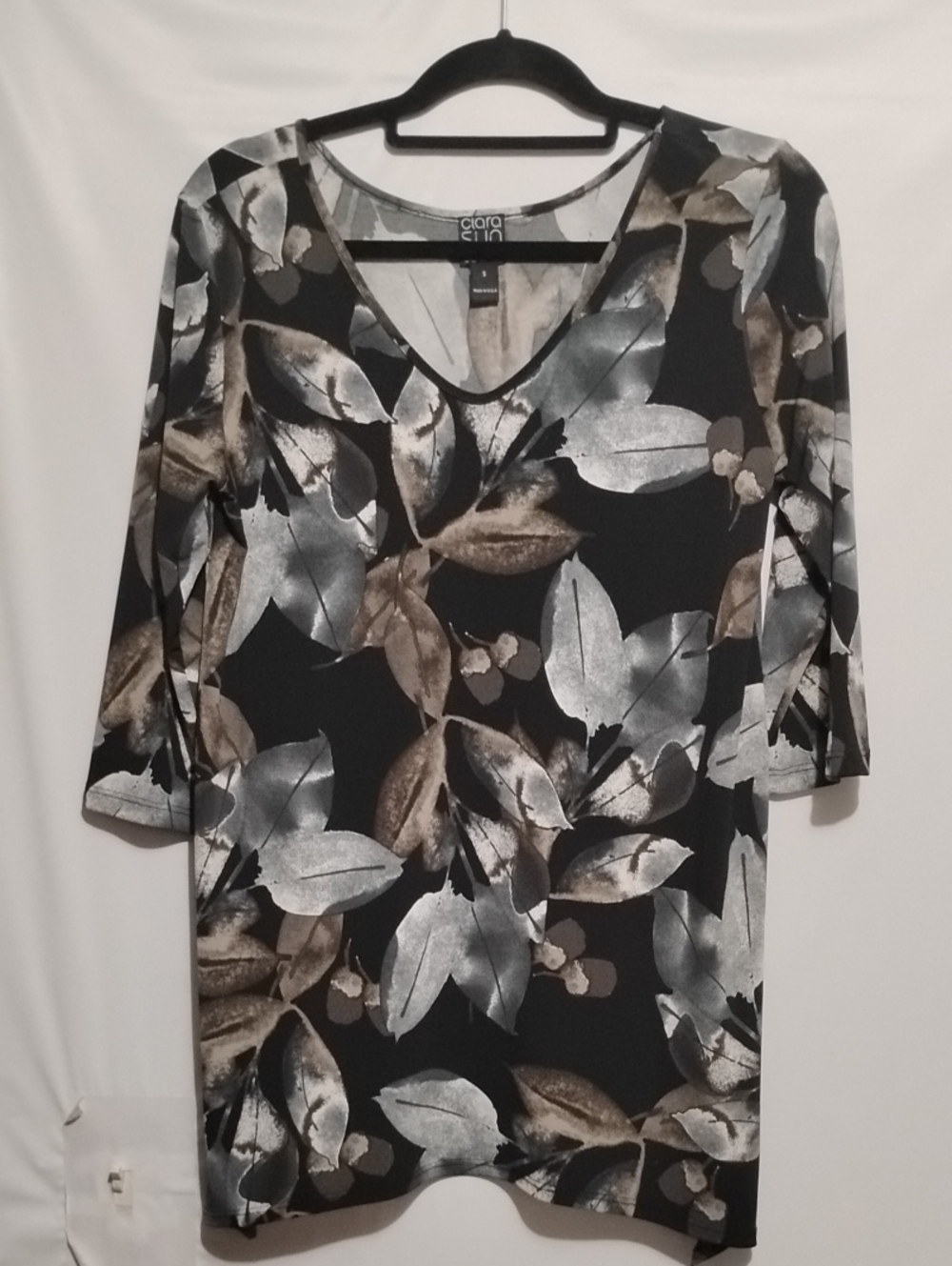 Clara Sun Woo Multicolor Leaf Bohemian V-Neck Tunic Top